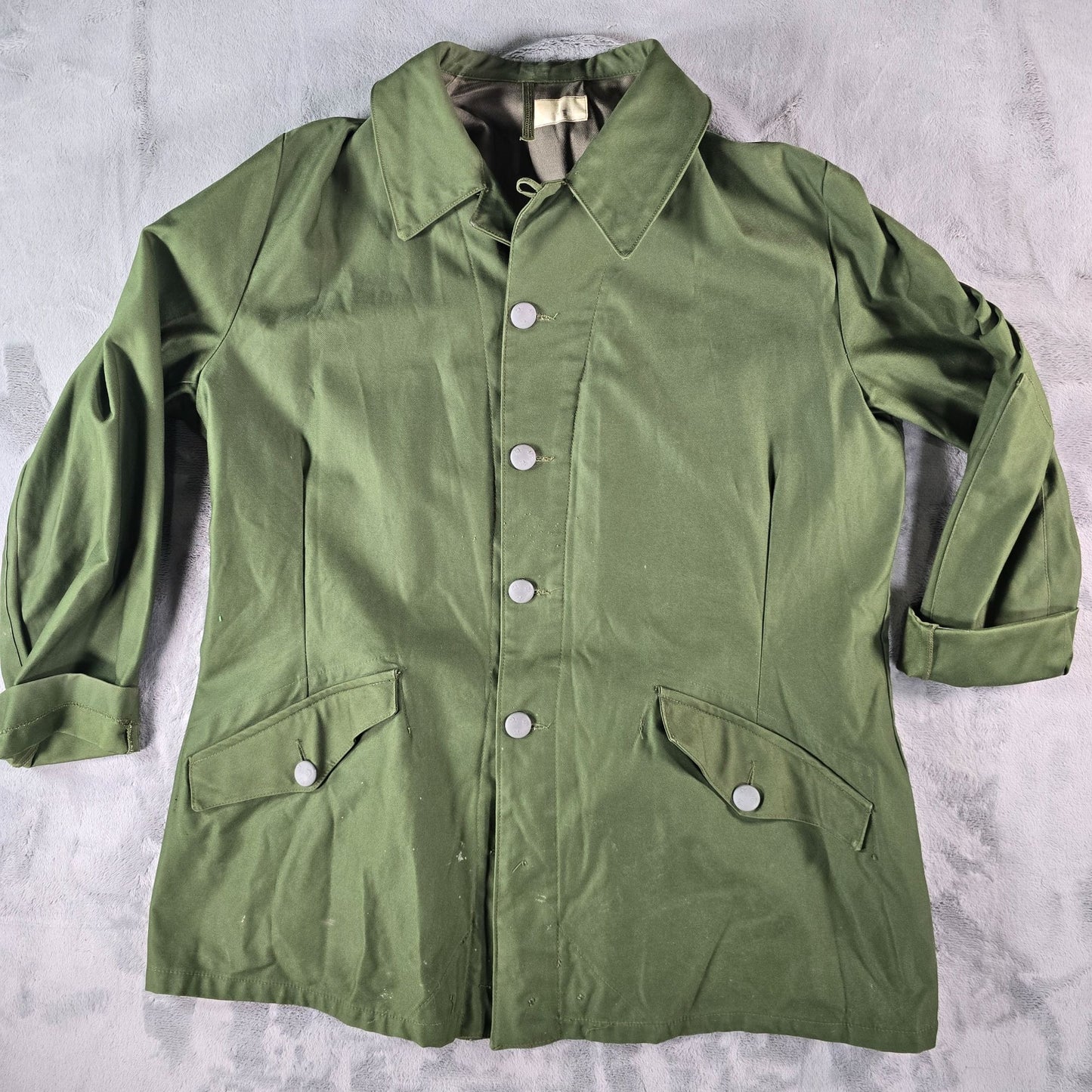 Vintage 1970s Swedish Military Olive Green M59 Field/Utility Coat (Large)