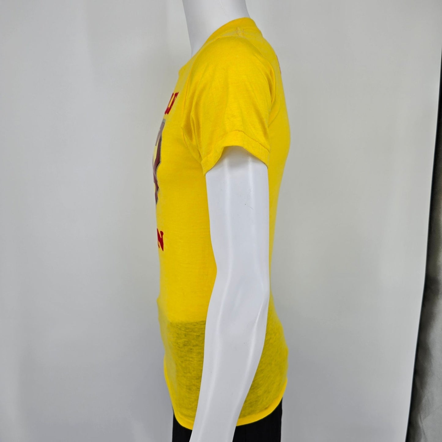 Vintage 1970s Yellow Superman Logo "Scale Man/Slick JR" Iron-On T-Shirt (XS)