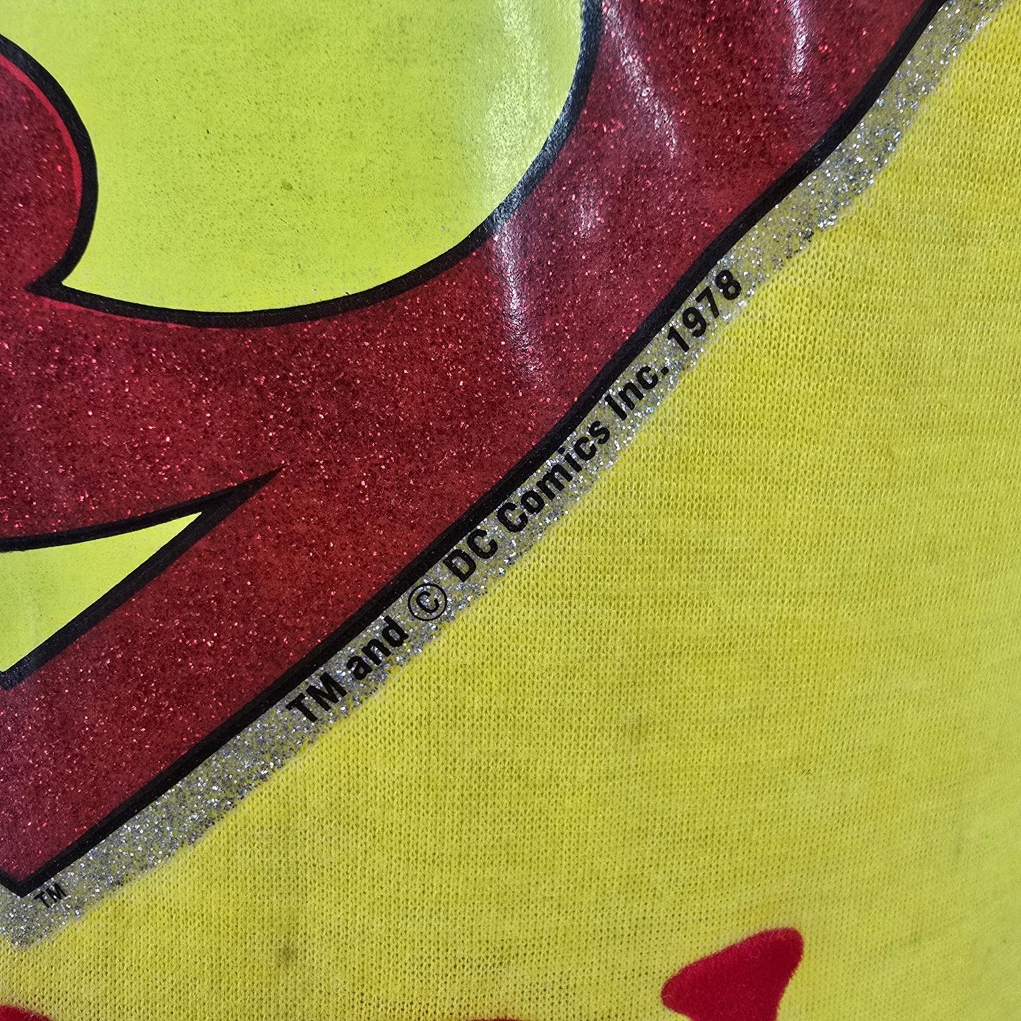 Vintage 1970s Yellow Superman Logo "Scale Man/Slick JR" Iron-On T-Shirt (XS)