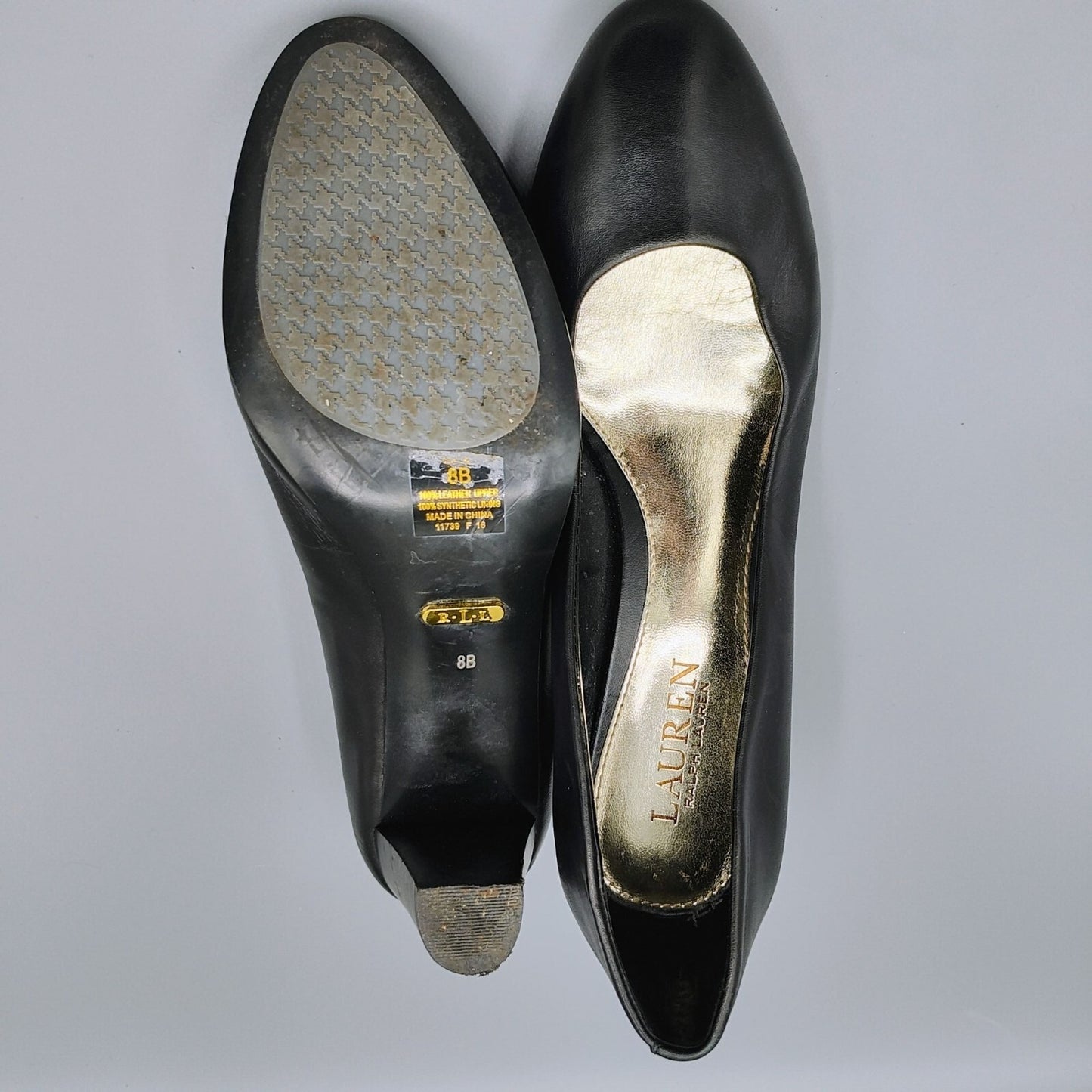 Lauren Ralph Lauren Womens Black Leather Block Heel Pumps (Size 8B)