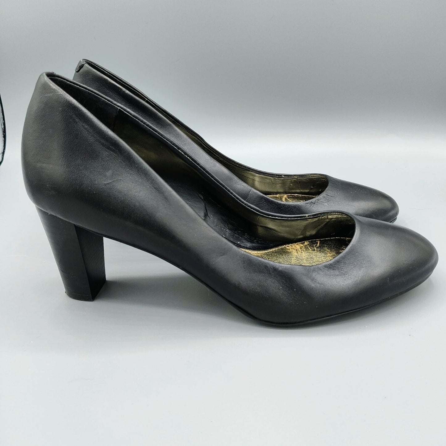 Lauren Ralph Lauren Womens Black Leather Block Heel Pumps (Size 8B)