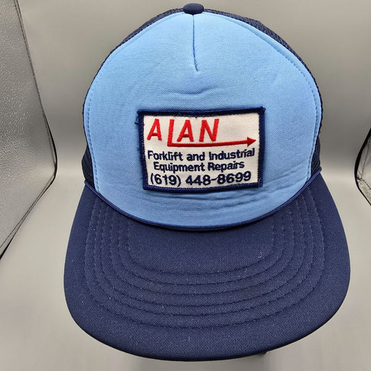 VTG 1980s Adjust-A-Size Alan Forklift & Industrial Equipment Repairs Trucker Hat