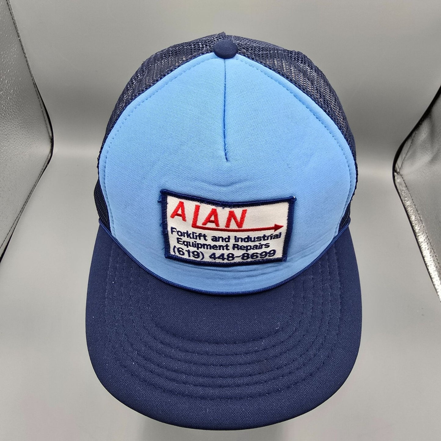VTG 1980s Adjust-A-Size Alan Forklift & Industrial Equipment Repairs Trucker Hat