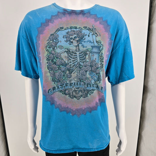 2010s Liquid Blue Grateful Dead Skeleton & Roses Faded Graphic T-Shirt (2XL)
