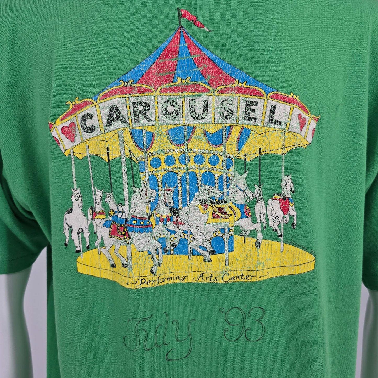 Vintage 1993 Jerzees Performing Arts Center Carousel Musical T-Shirt (XL)