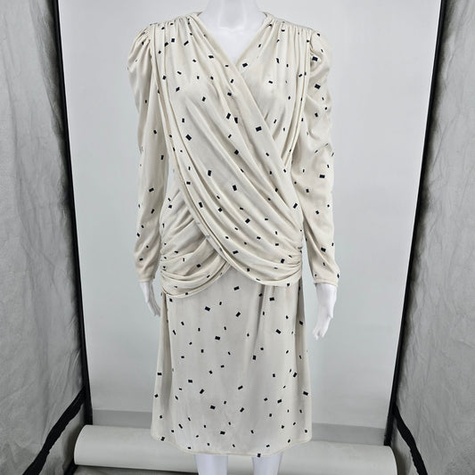Vintage 1980s Vijack Fashions Confetti Print Draped Surplice Cocktail Dress (M)