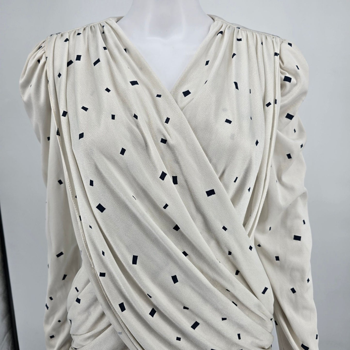Vintage 1980s Vijack Fashions Confetti Print Draped Surplice Cocktail Dress (M)