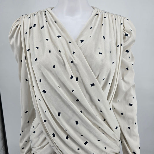 Vintage 1980s Vijack Fashions Confetti Print Draped Surplice Cocktail Dress (M)