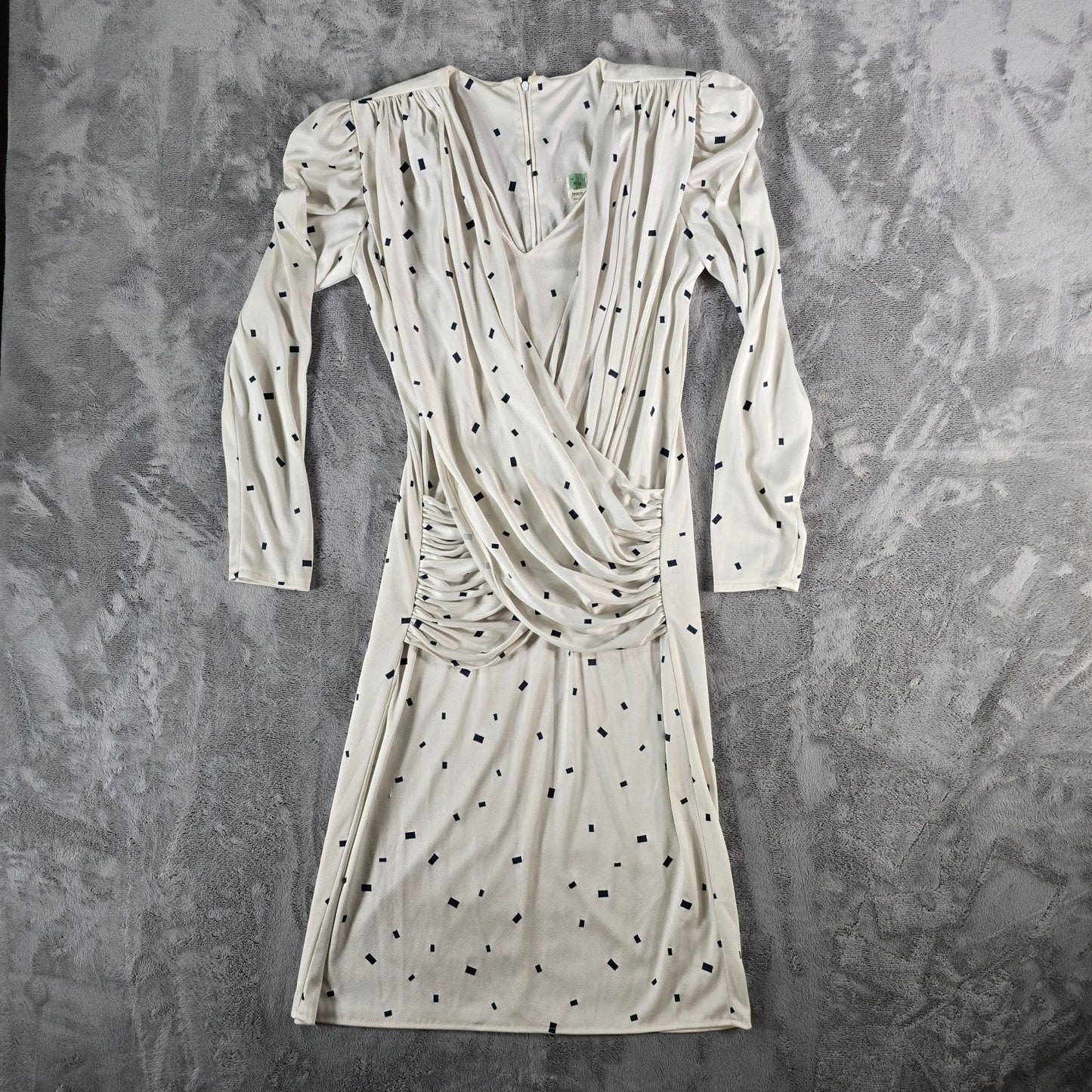Vintage 1980s Vijack Fashions Confetti Print Draped Surplice Cocktail Dress (M)