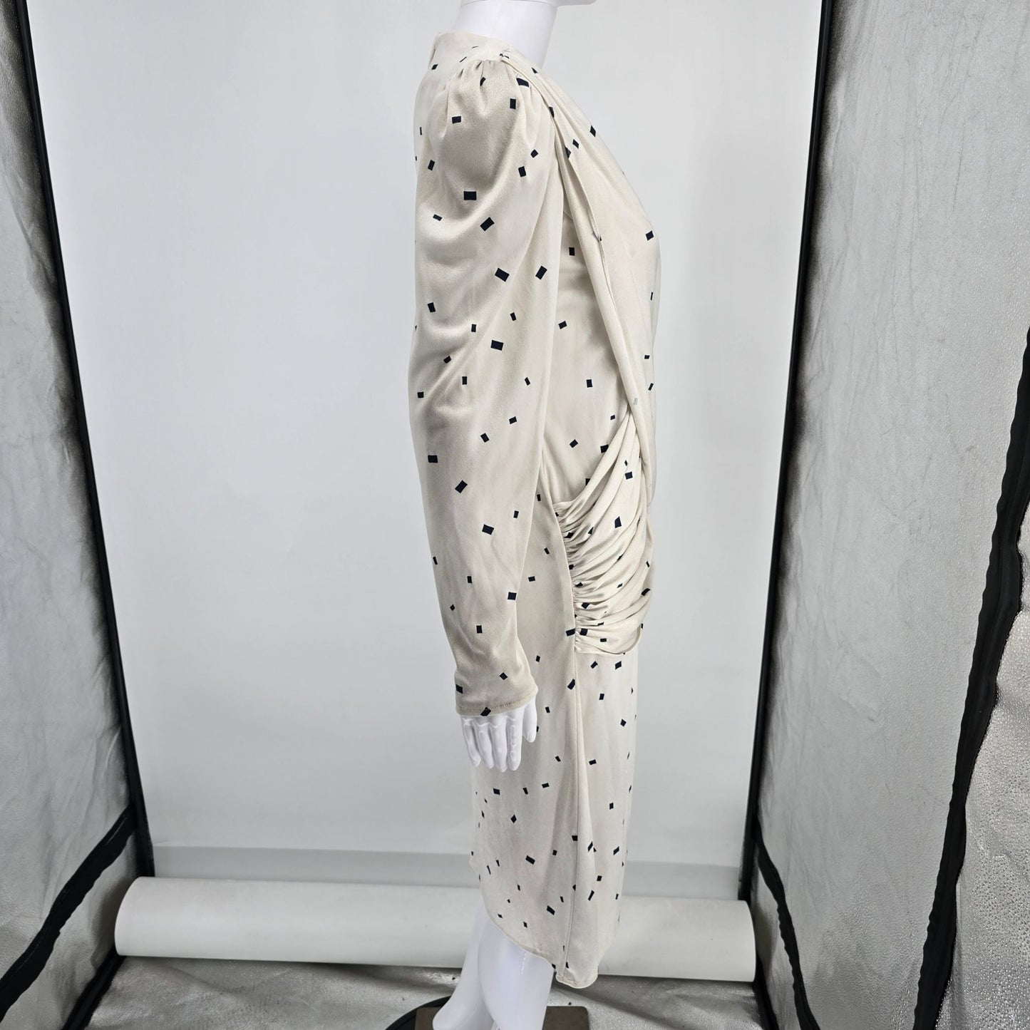 Vintage 1980s Vijack Fashions Confetti Print Draped Surplice Cocktail Dress (M)