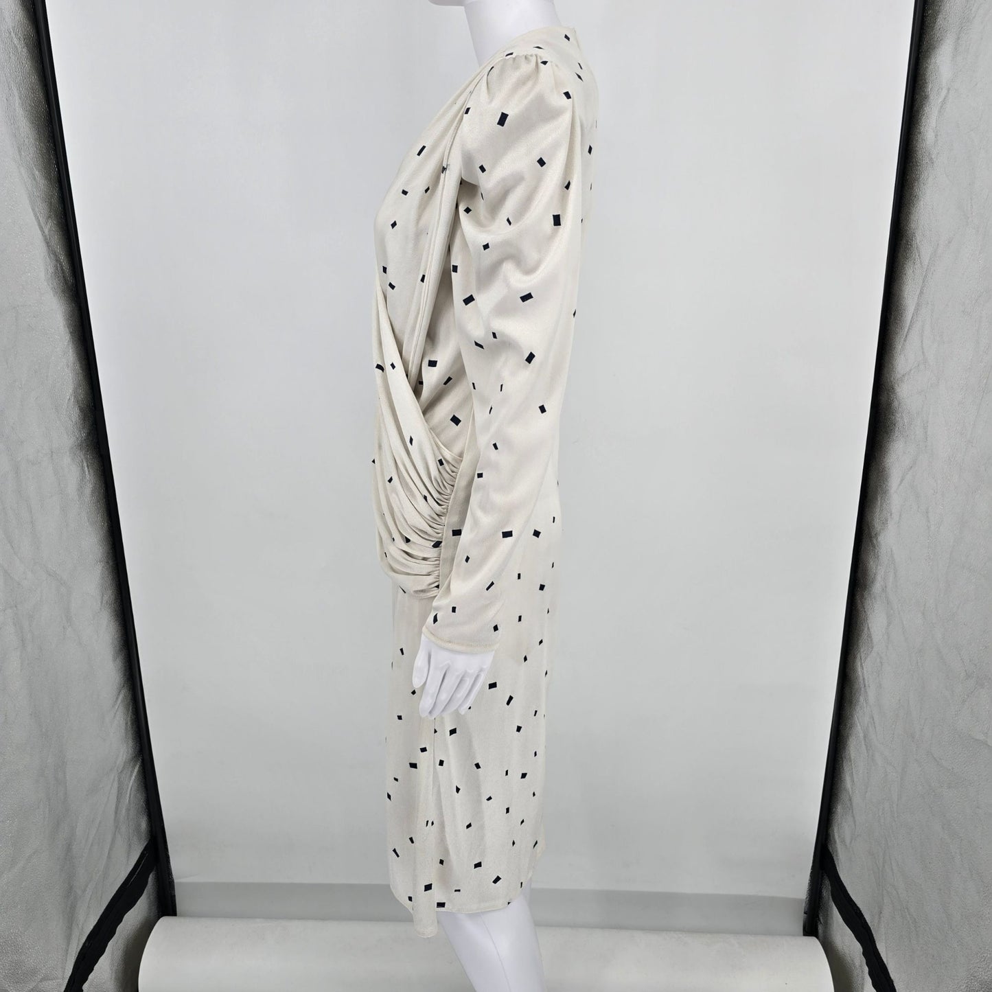 Vintage 1980s Vijack Fashions Confetti Print Draped Surplice Cocktail Dress (M)