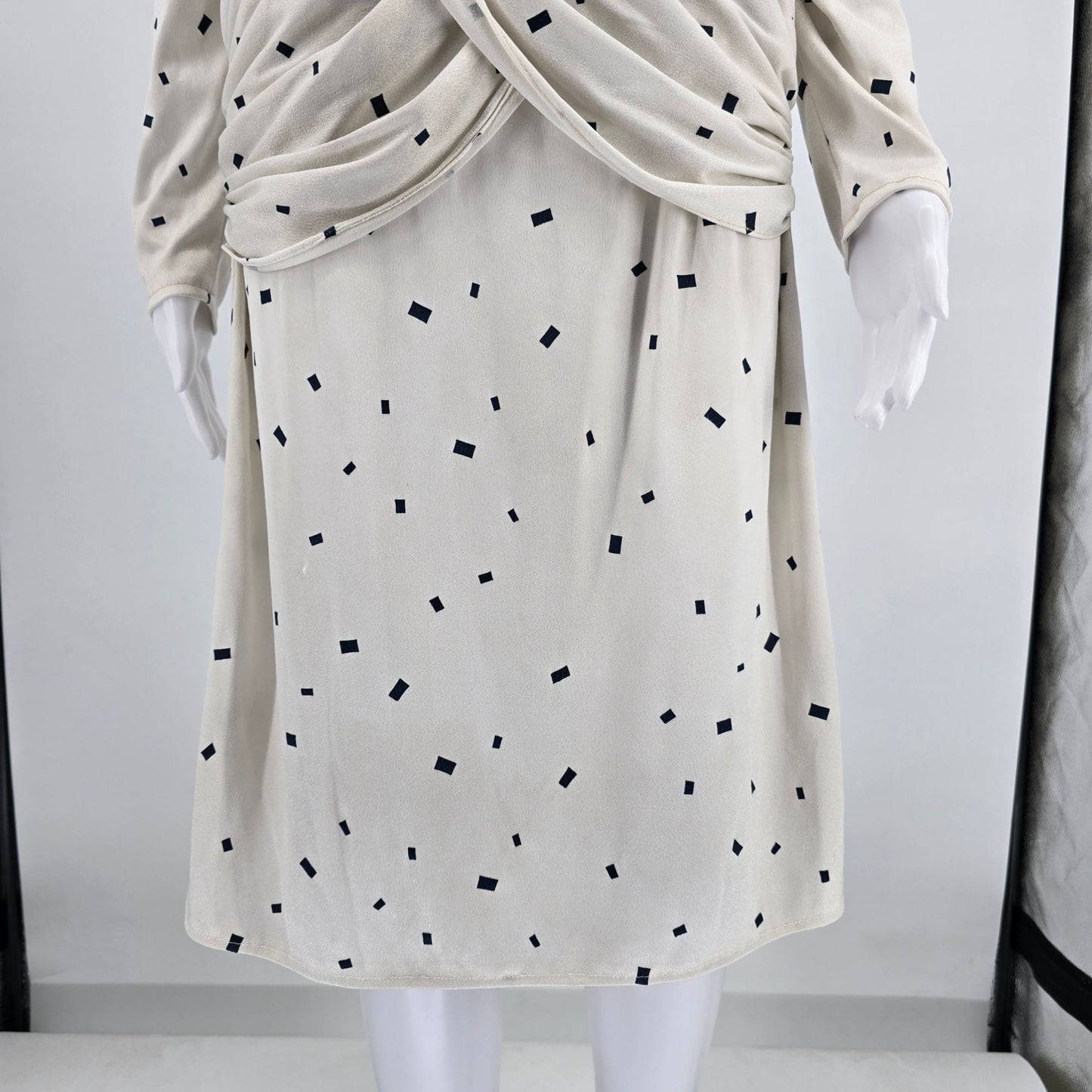 Vintage 1980s Vijack Fashions Confetti Print Draped Surplice Cocktail Dress (M)