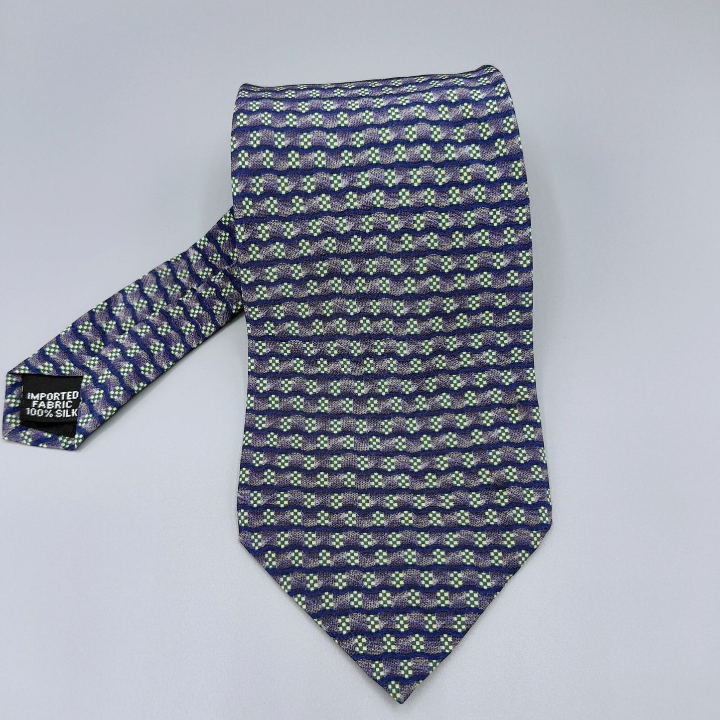 Van Heusen Made in USA Blue & Green Geometric Pattern 100% Silk 3.8" Necktie