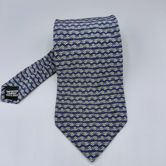 Van Heusen Made in USA Blue & Green Geometric Pattern 100% Silk 3.8" Necktie