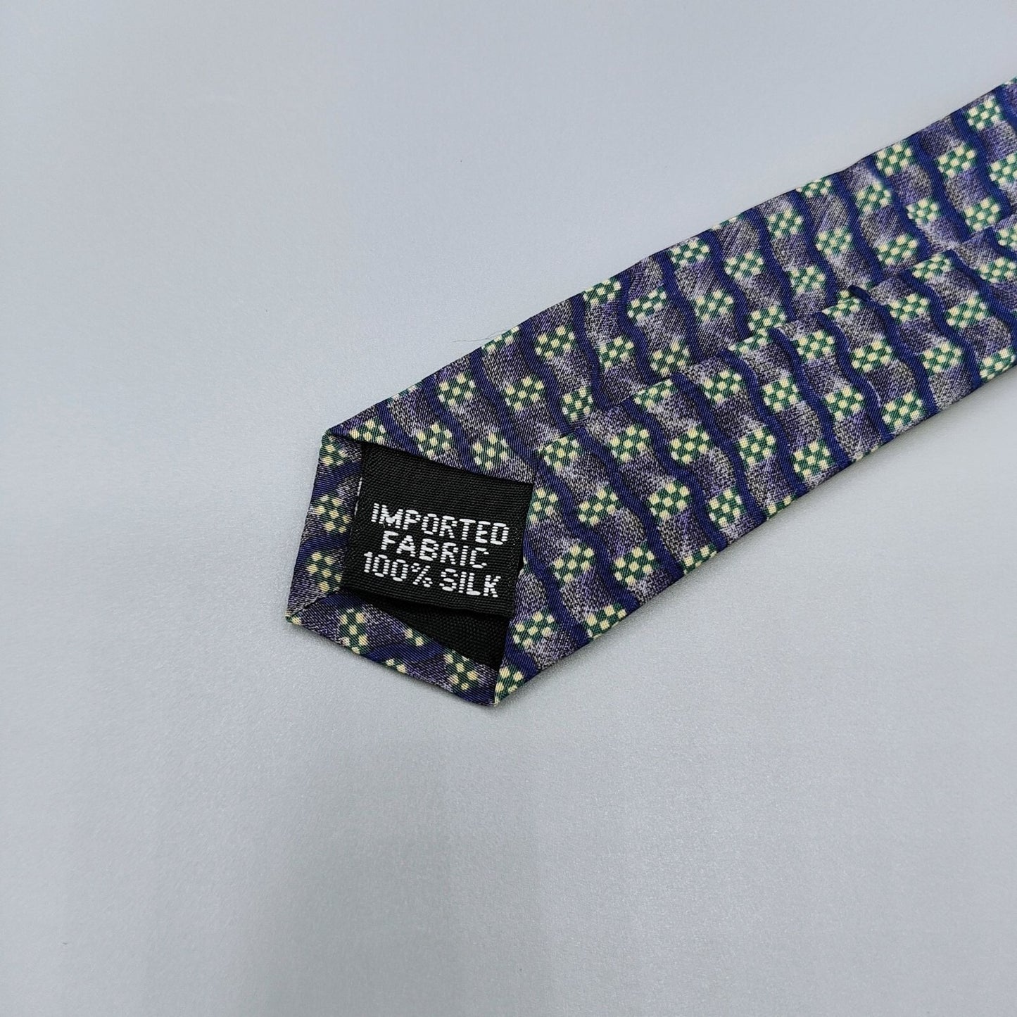 Van Heusen Made in USA Blue & Green Geometric Pattern 100% Silk 3.8" Necktie