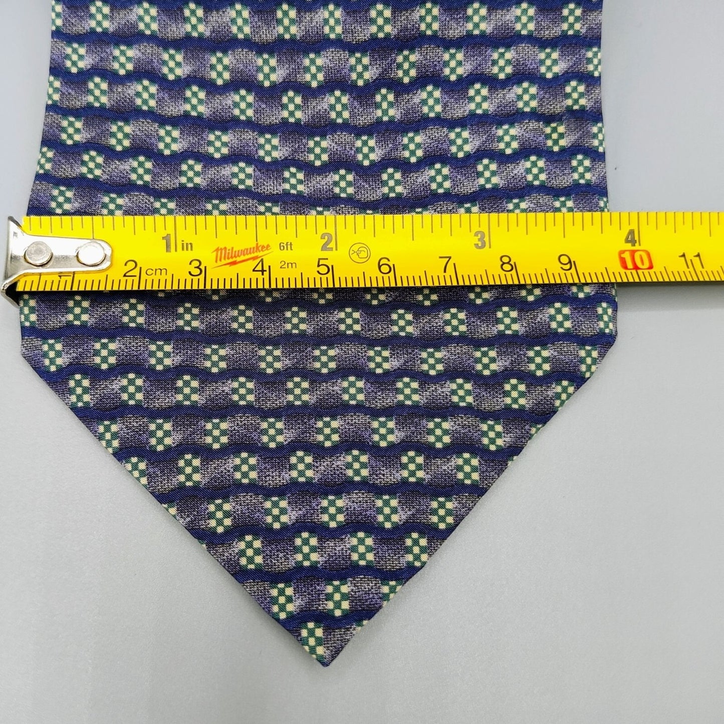 Van Heusen Made in USA Blue & Green Geometric Pattern 100% Silk 3.8" Necktie