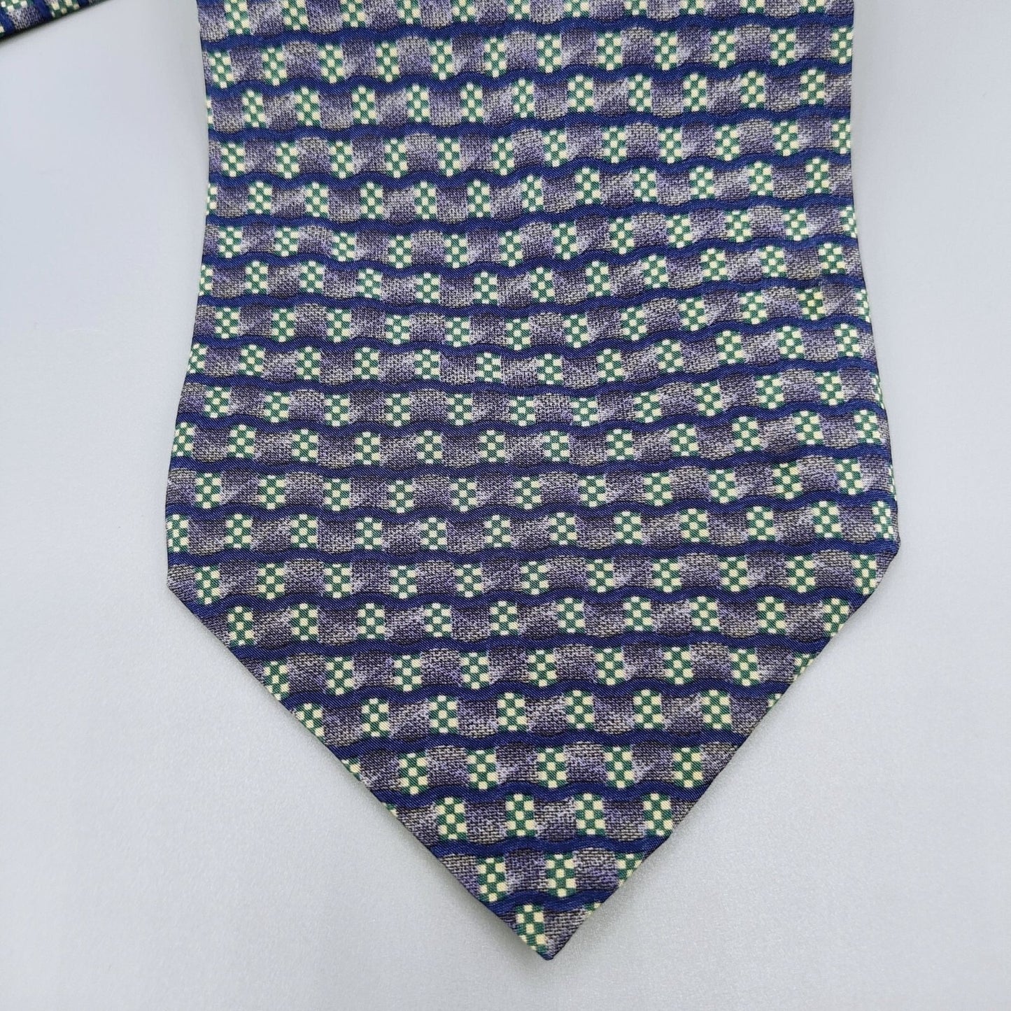 Van Heusen Made in USA Blue & Green Geometric Pattern 100% Silk 3.8" Necktie