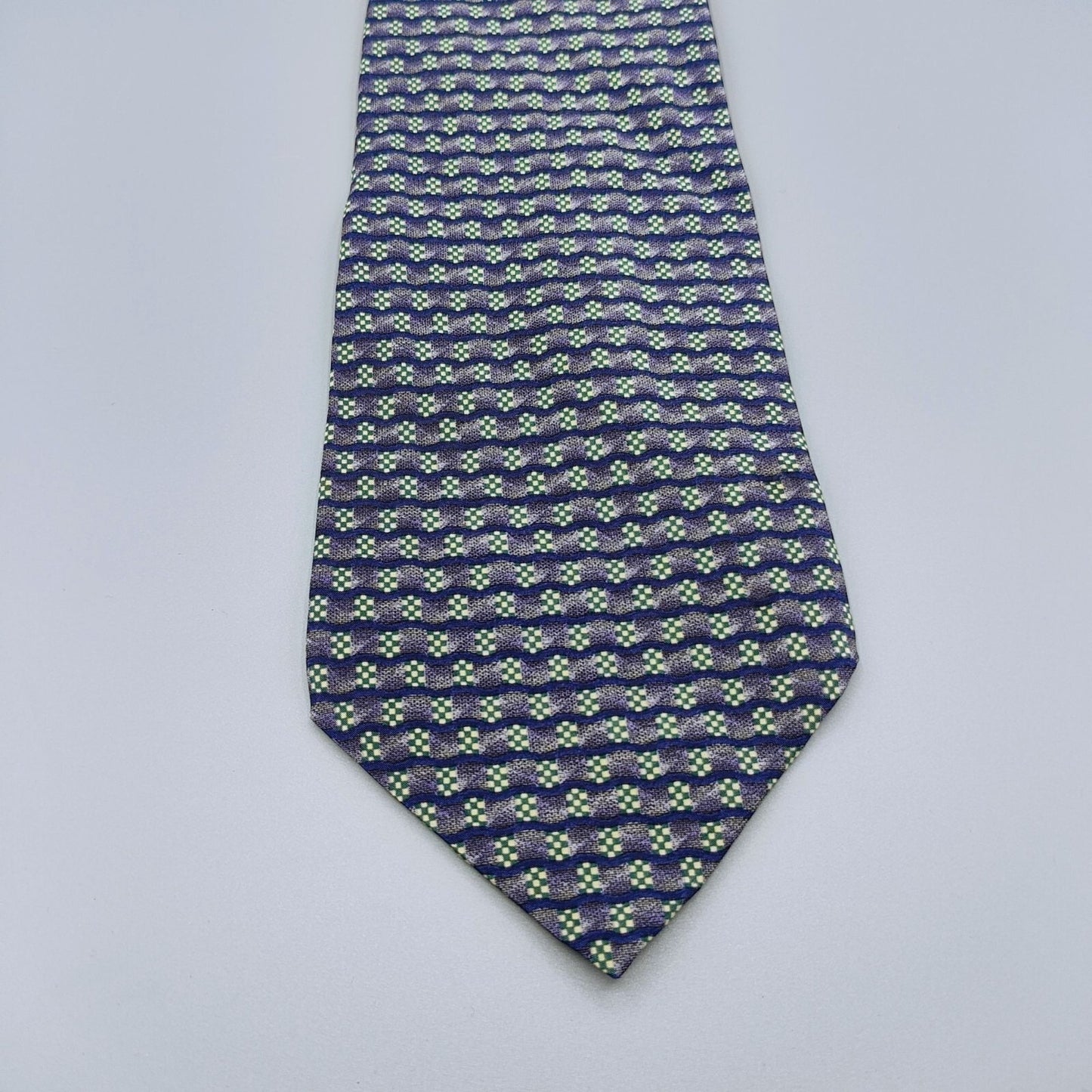 Van Heusen Made in USA Blue & Green Geometric Pattern 100% Silk 3.8" Necktie