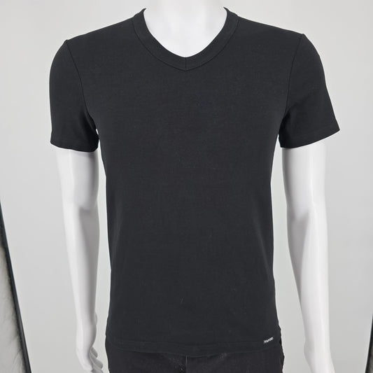 Tom Ford T4M09-004  Black Stretch Cotton V-Neck Luxury/Designer T-Shirt (S)