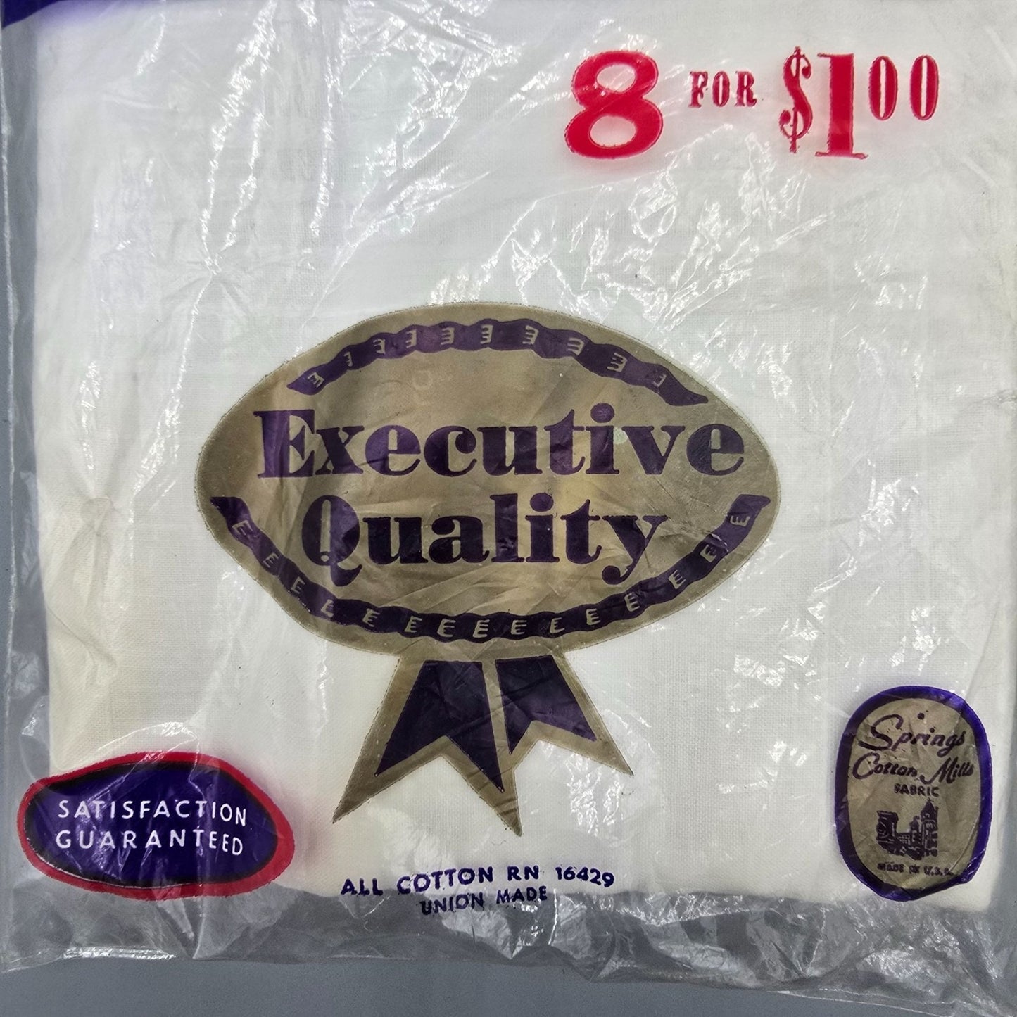 Vintage 1960s Deadstock NOS Golden Weve Men's Satin Stripe Handkerchiefs 8-Pack