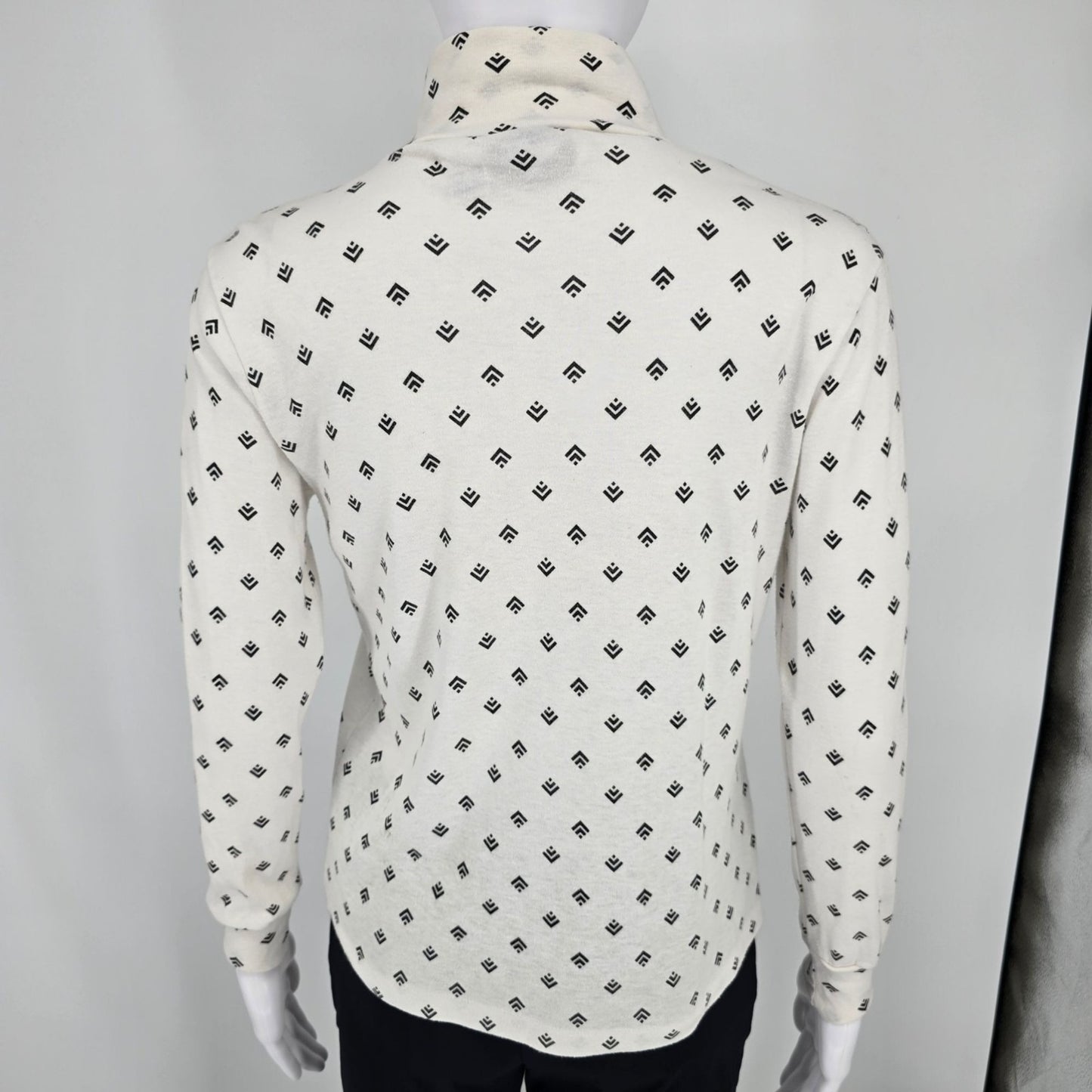 Vintage 1990s Justin Allen Ivory/Black Geometric Print Turtleneck Top (M) *Flaws