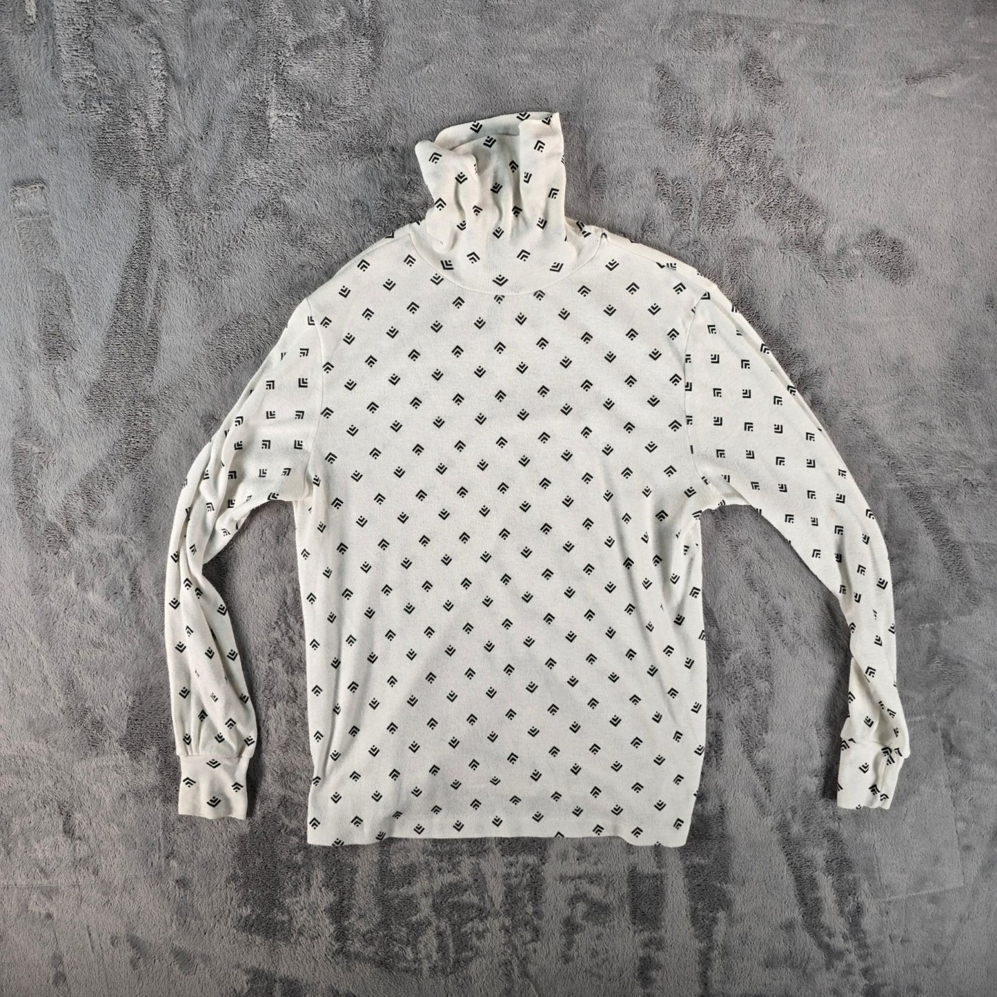 Vintage 1990s Justin Allen Ivory/Black Geometric Print Turtleneck Top (M) *Flaws