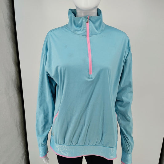 Adidas Womens Half-Zip Light Blue & Pink Pullover Jacket