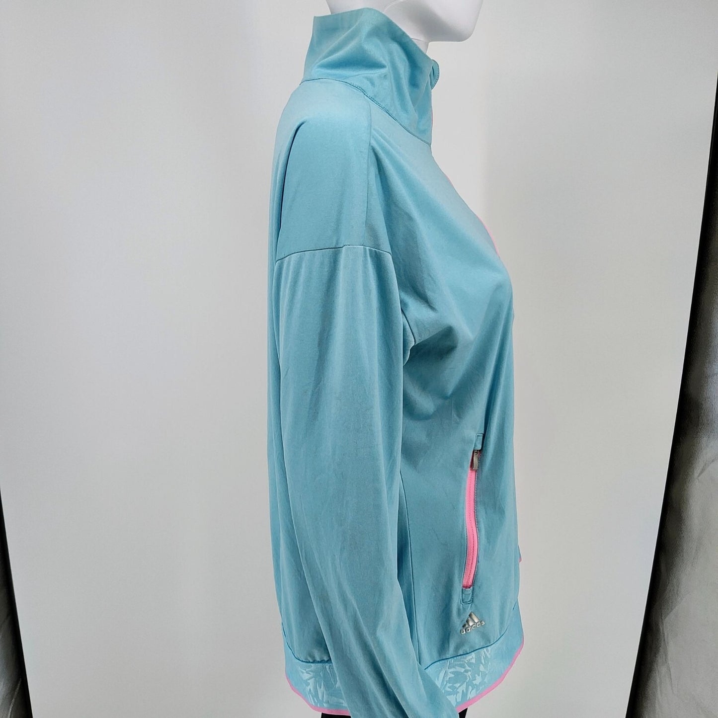 Adidas Womens Half-Zip Light Blue & Pink Pullover Jacket