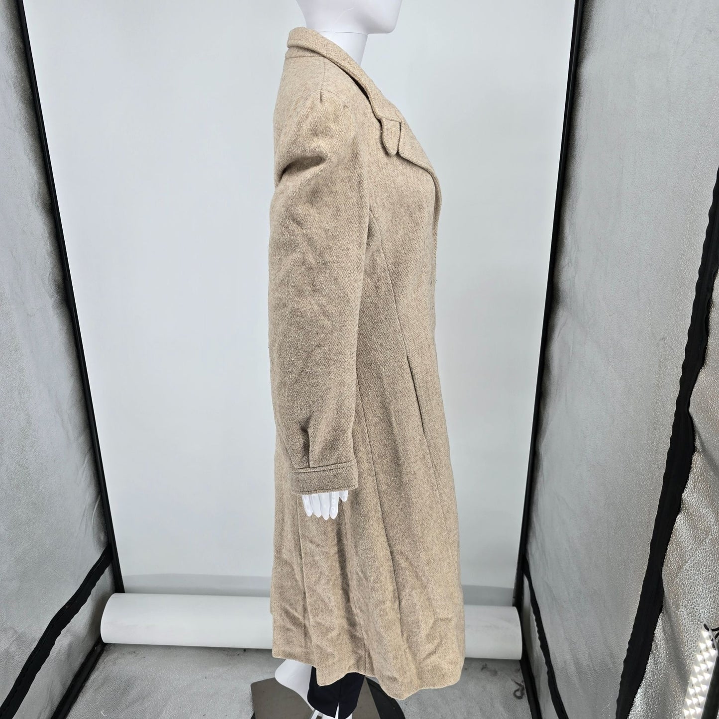 Vintage 1980s Jill Jr. Wool Blend Fit & Flare Herringbone Coat (M)