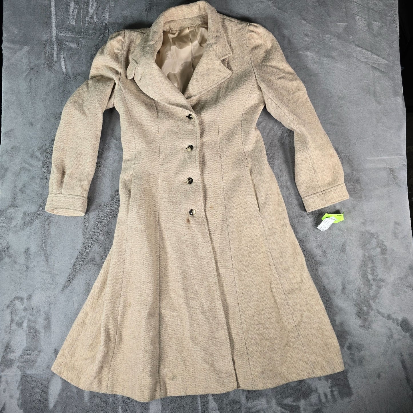Vintage 1980s Jill Jr. Wool Blend Fit & Flare Herringbone Coat (M)