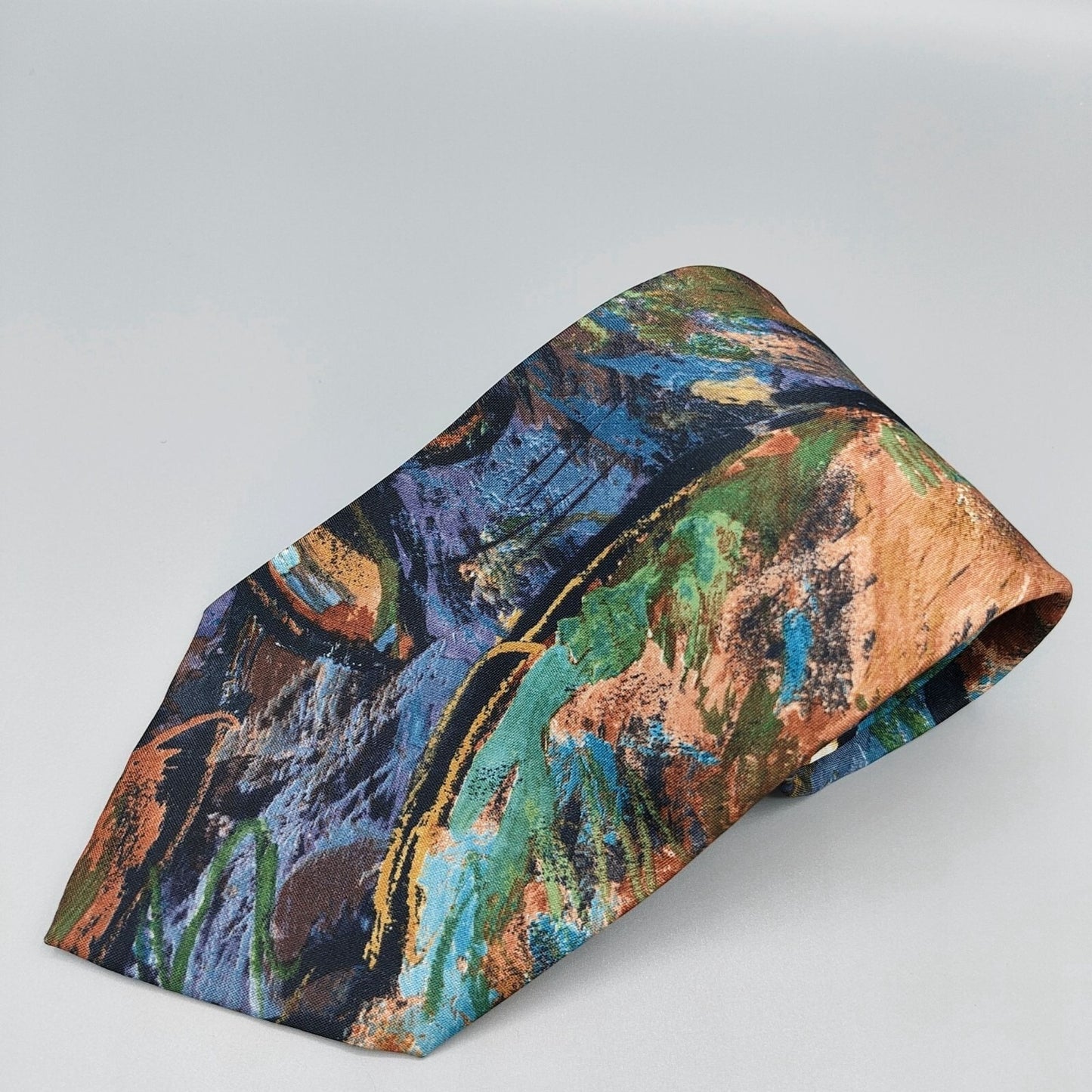 Arthur Barry Abstract Patterned 100% Blue, Green, and Brown Micro Fiber Necktie