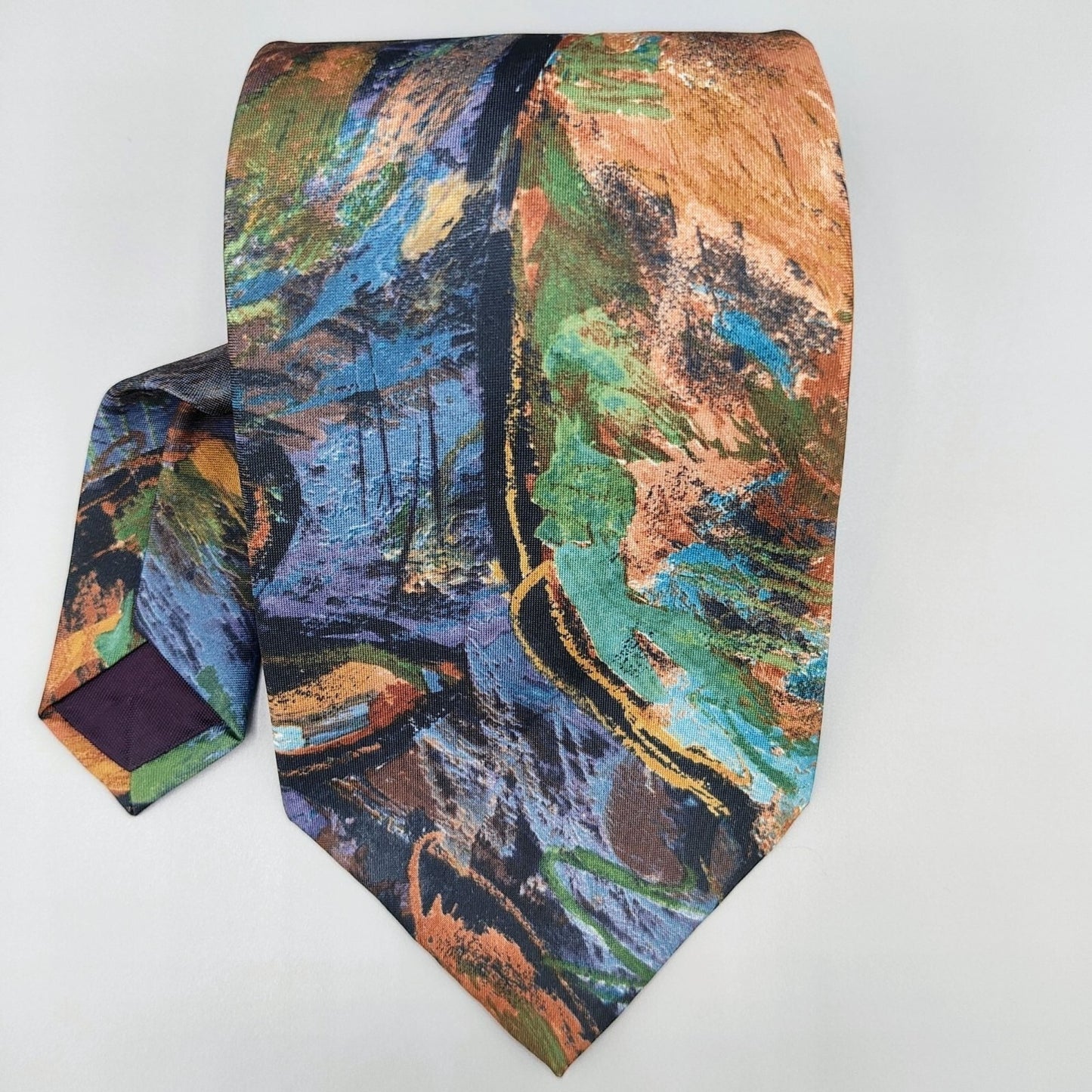 Arthur Barry Abstract Patterned 100% Blue, Green, and Brown Micro Fiber Necktie