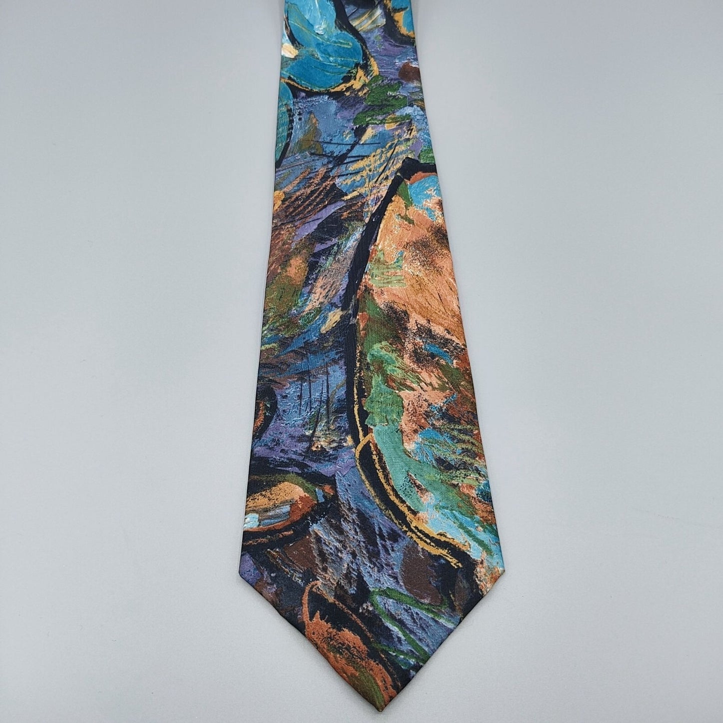 Arthur Barry Abstract Patterned 100% Blue, Green, and Brown Micro Fiber Necktie