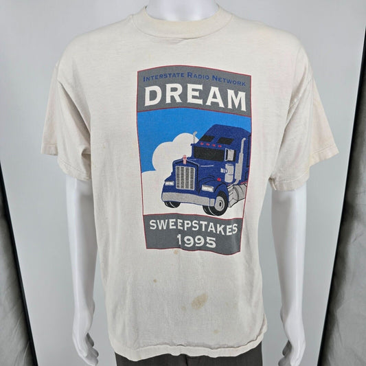 Vintage Thrashed Interstate Radio Network Dream Sweepstakes 1995 T-Shirt (XL)