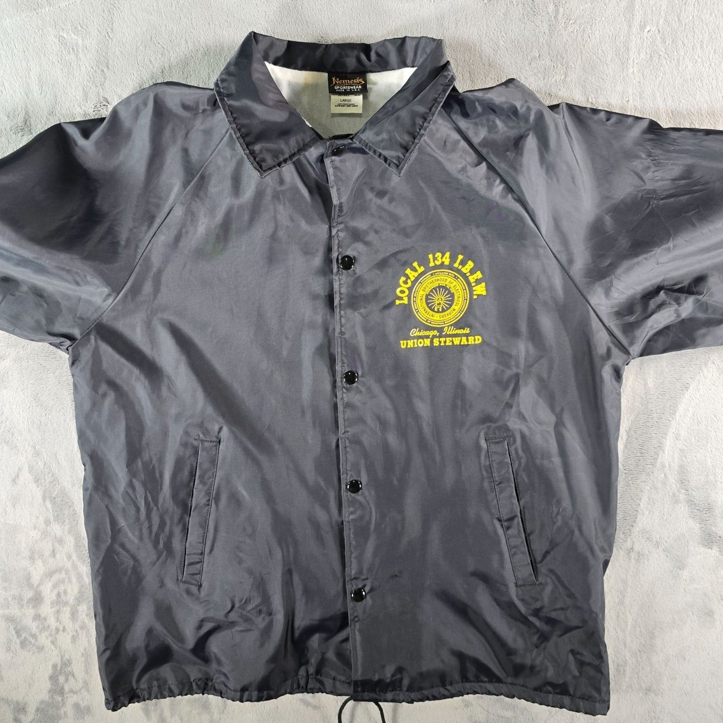Vintage 1990s Nemesis Chicago Local 134 I.B.E.W. Union Steward Coach Jacket (L)