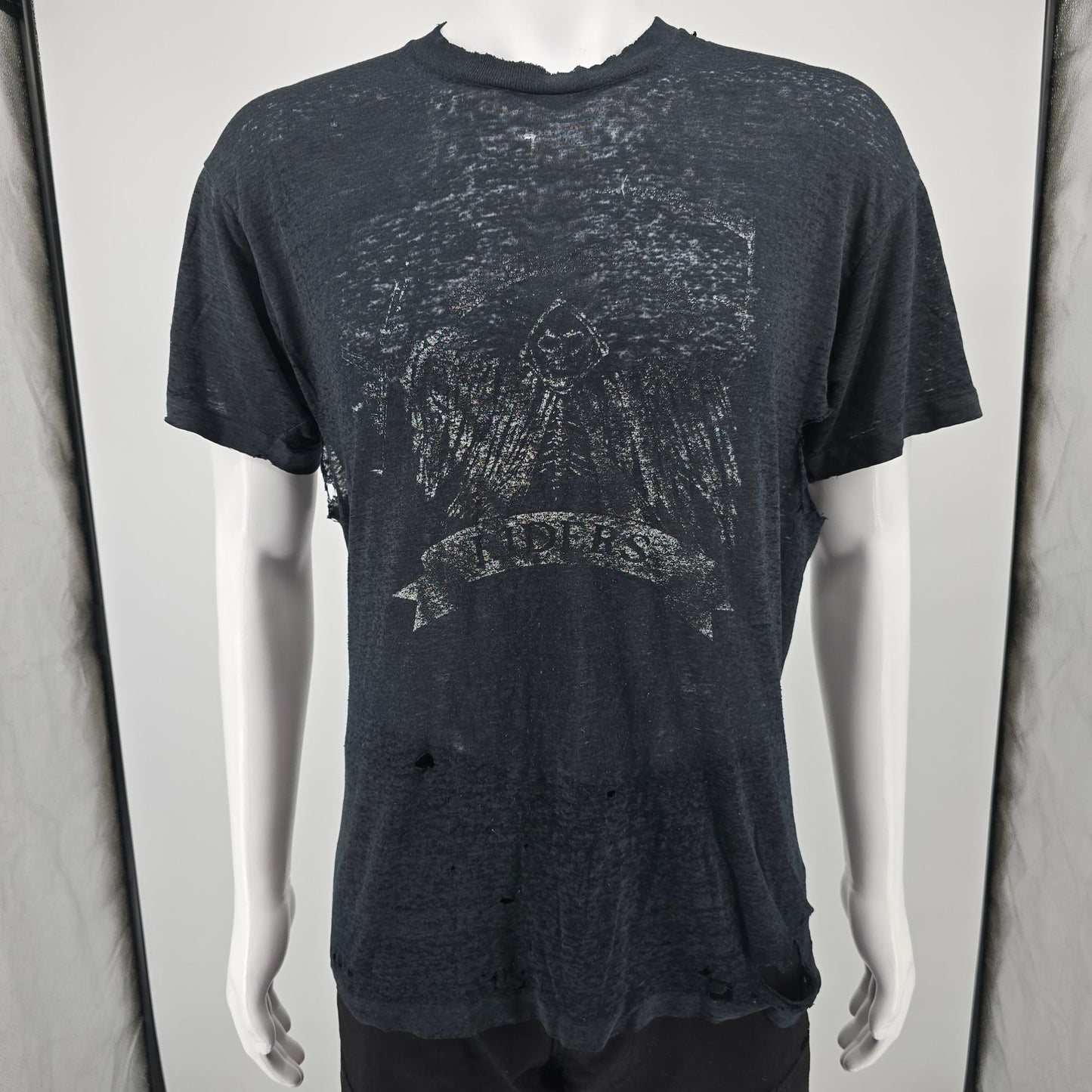 Vintage 1980s Thrashed/Destroyed Winged Grim Reaper "Riders" Biker T-Shirt (L)