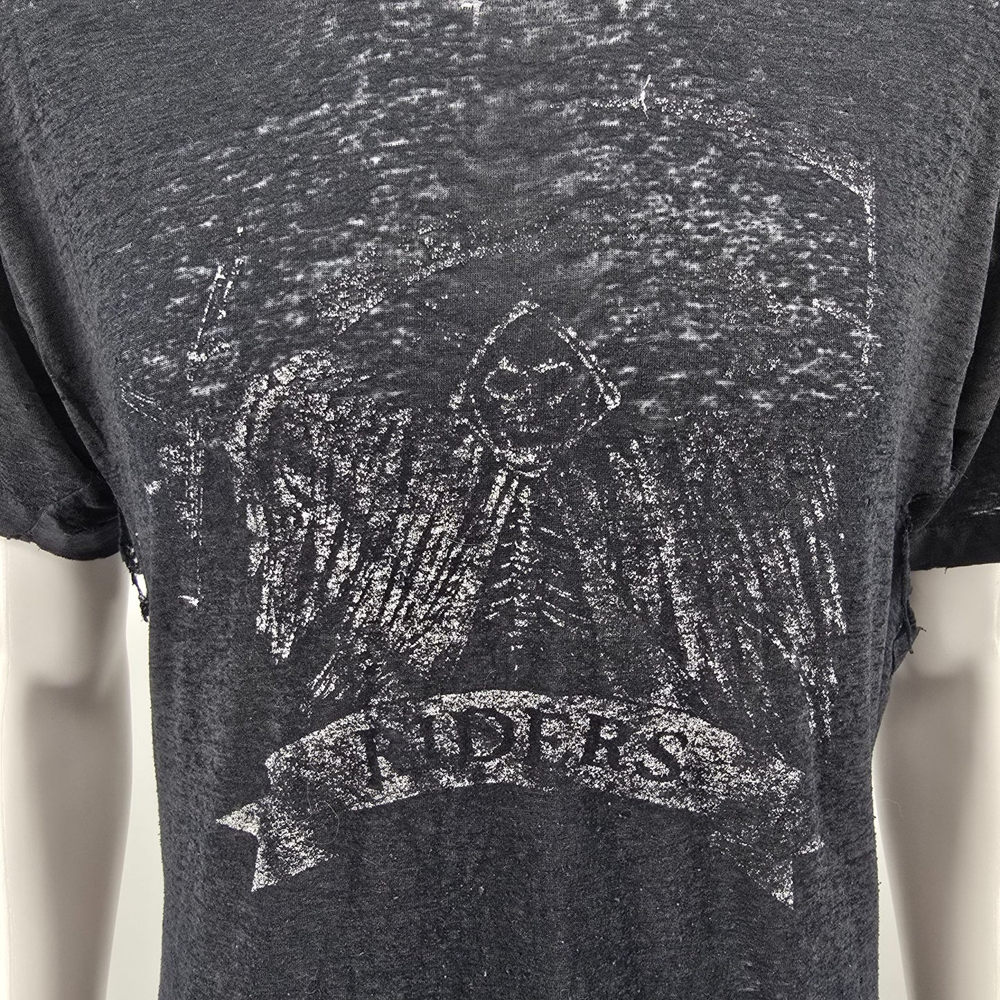 Vintage 1980s Thrashed/Destroyed Winged Grim Reaper "Riders" Biker T-Shirt (L)