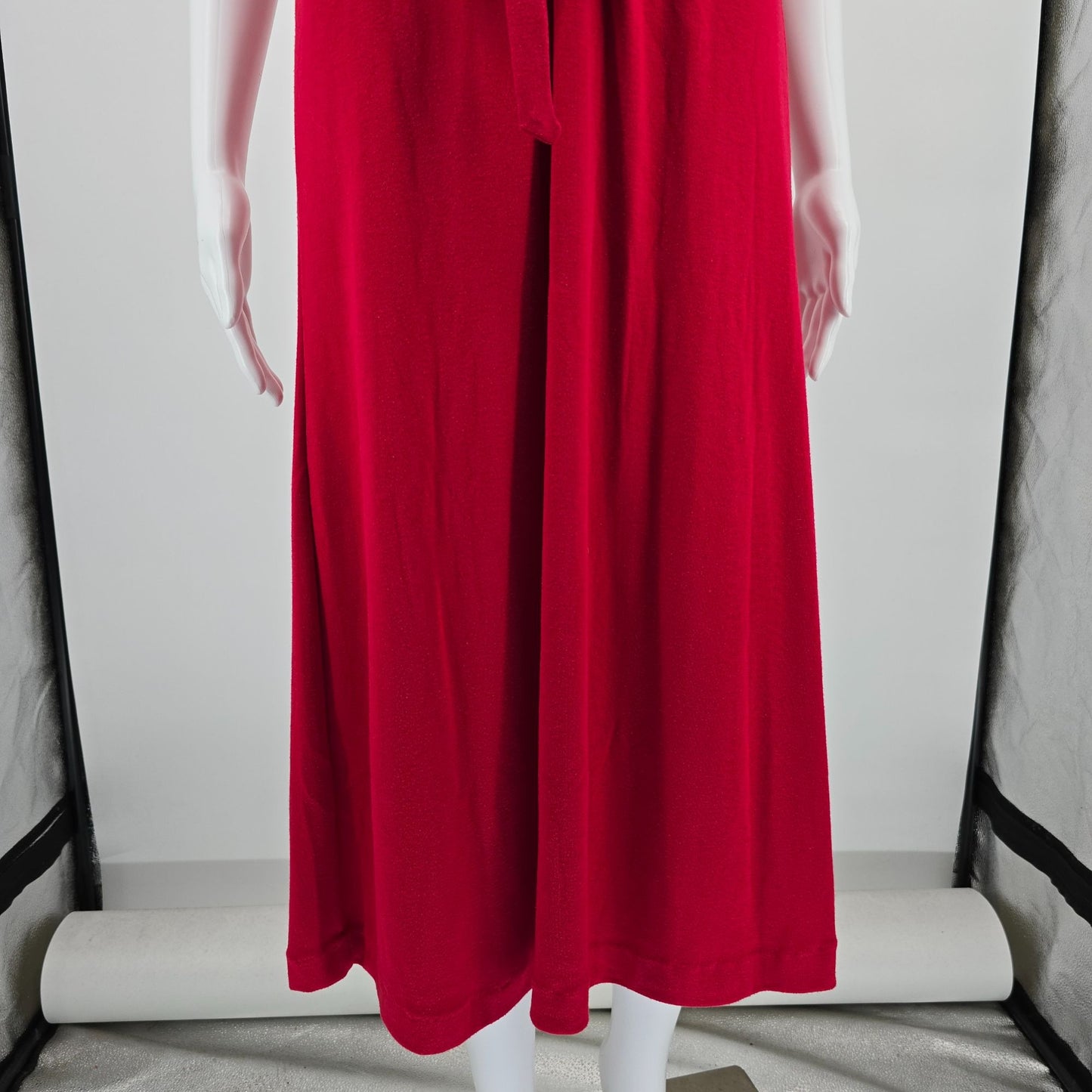 Vintage 1980s Dayne Taylor Red Surplice Faux Wrap Belted Midi Dress (12/L)