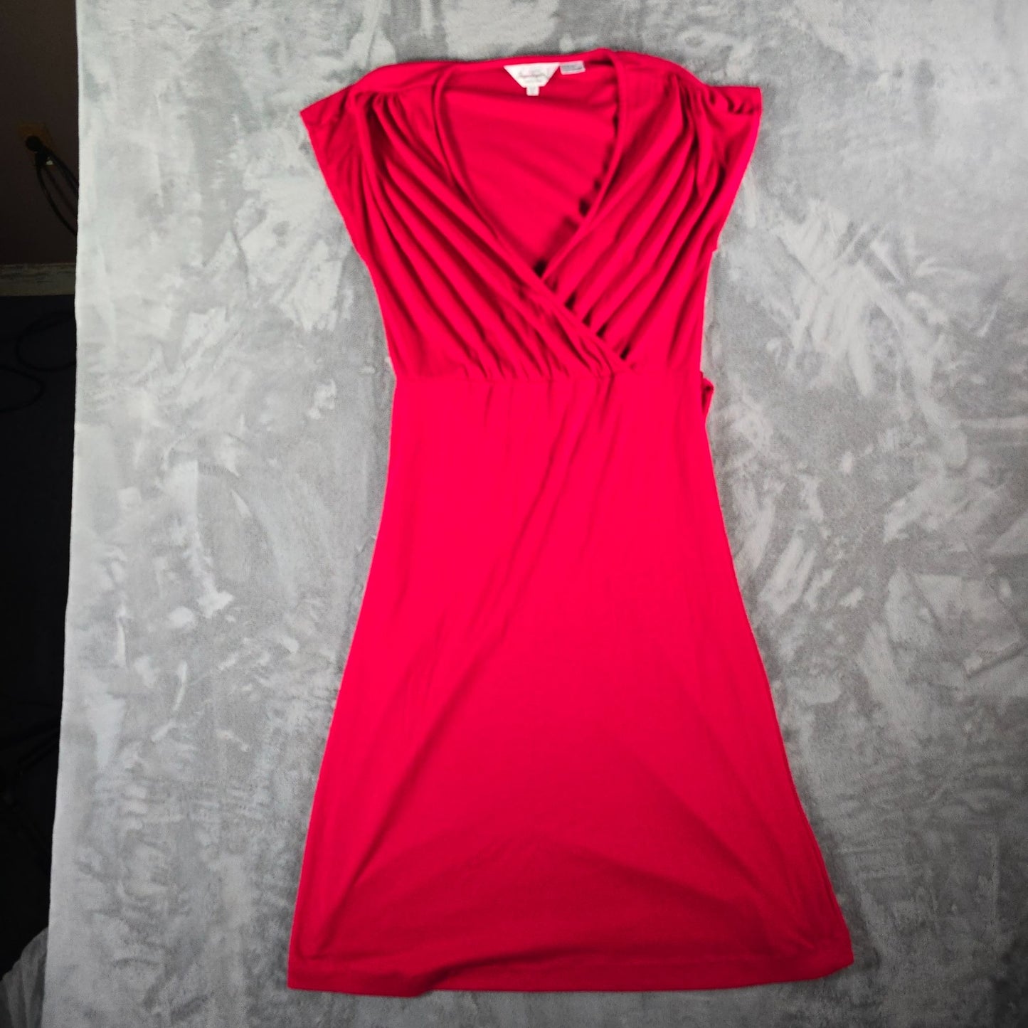 Vintage 1980s Dayne Taylor Red Surplice Faux Wrap Belted Midi Dress (12/L)