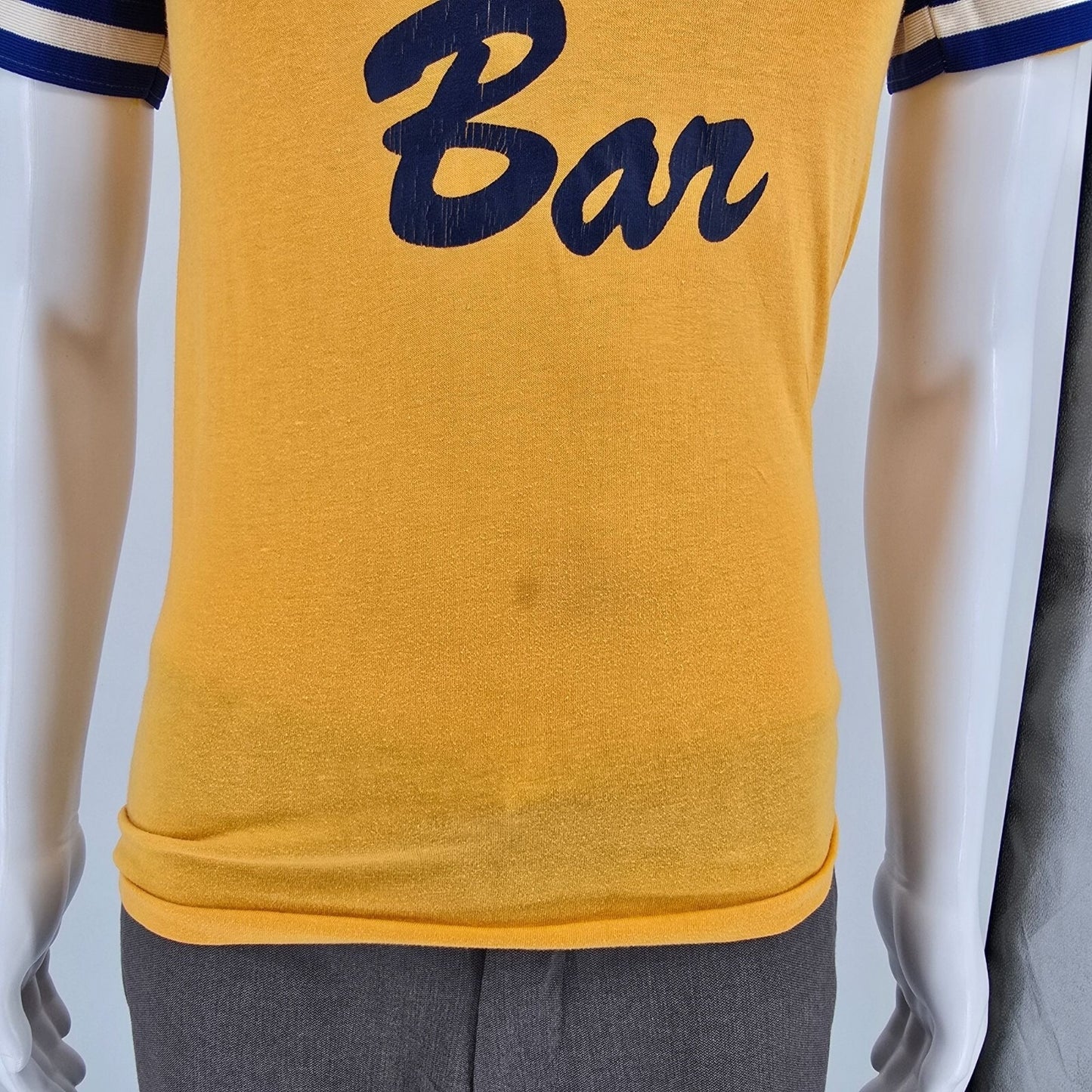 Vintage 1970's Ulrich's Bar Yellow Striped Ringer Jersey T-Shirt (XS/S)