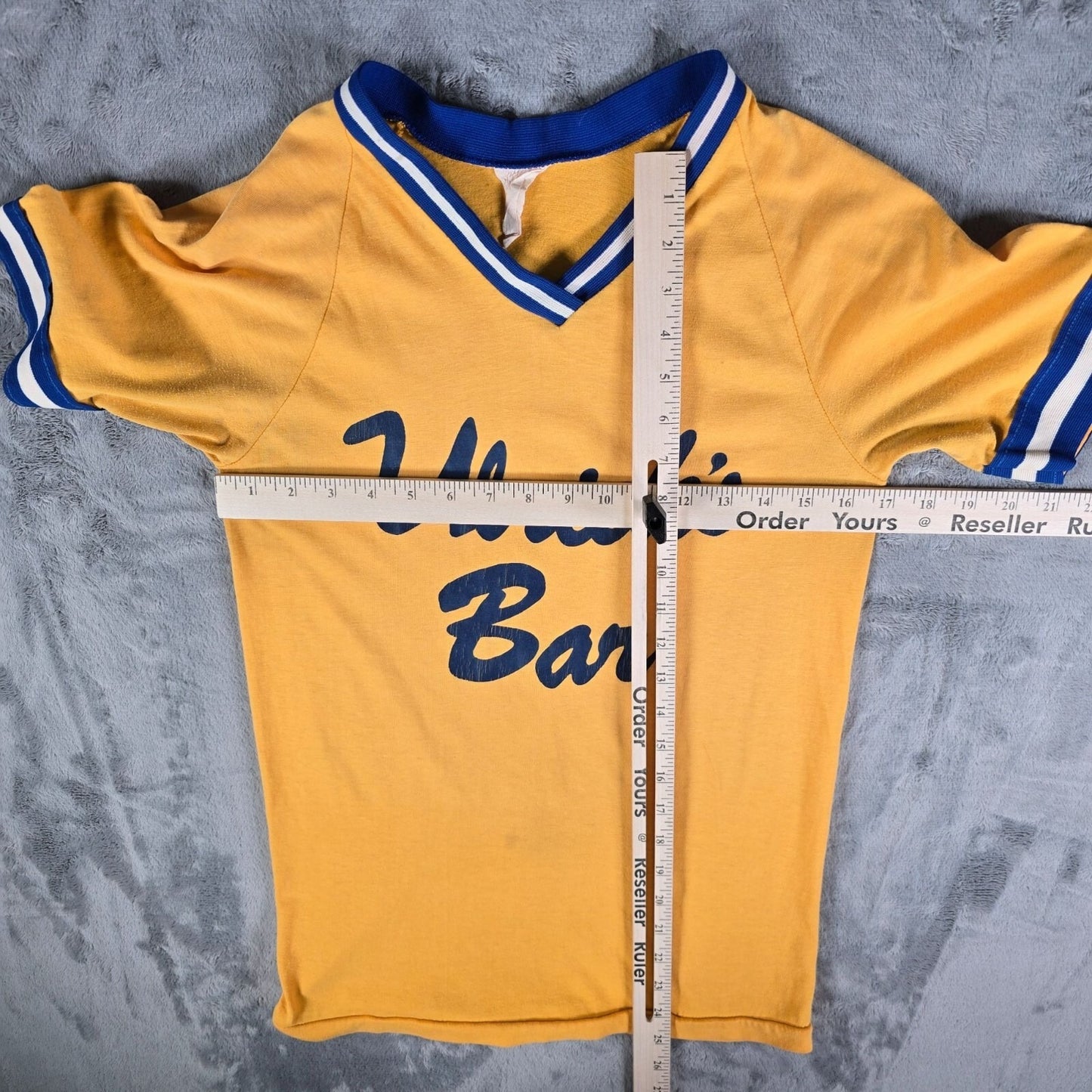 Vintage 1970's Ulrich's Bar Yellow Striped Ringer Jersey T-Shirt (XS/S)
