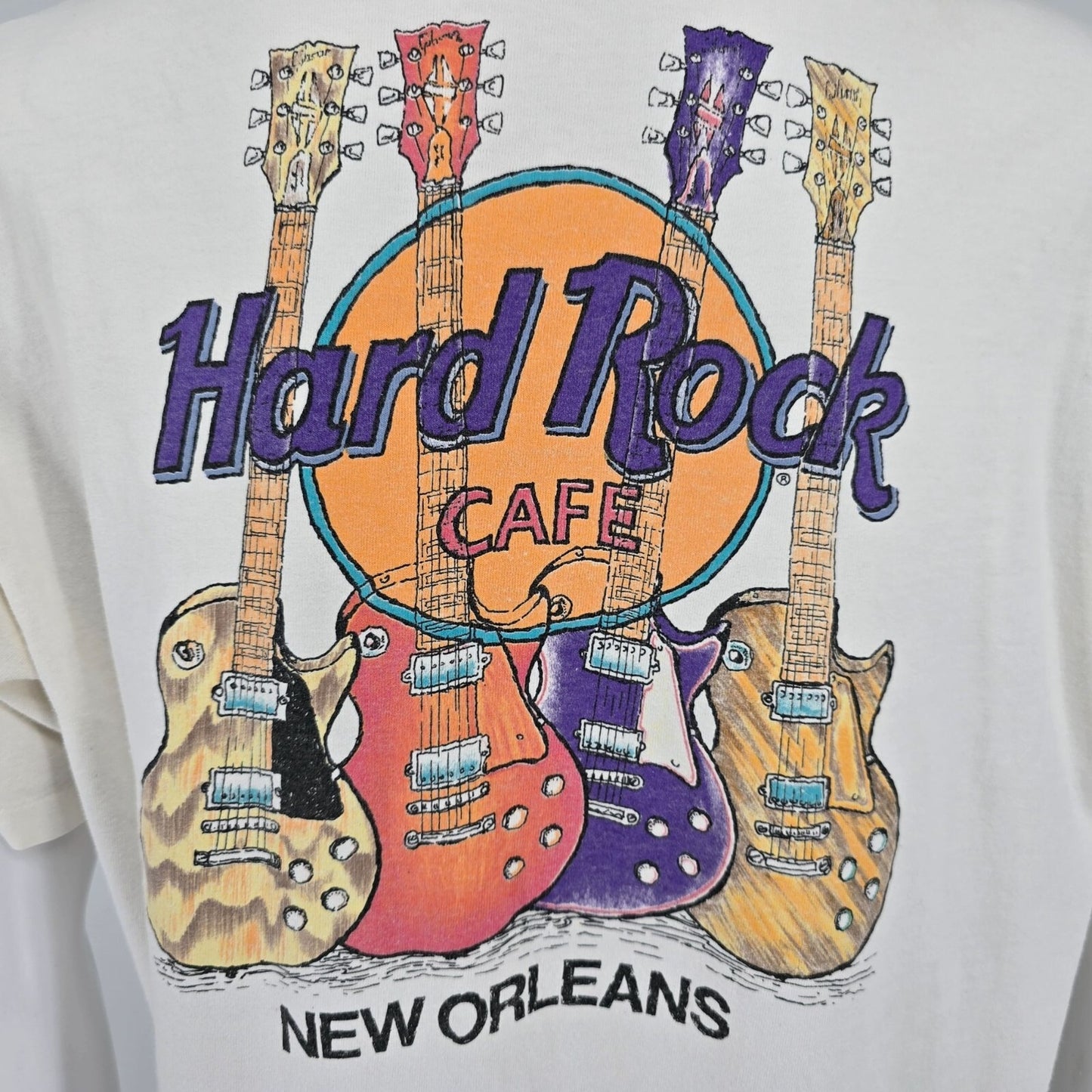 Vintage 1990s Made in USA Hard Rock Cafe New Orleans Guitar Graphic T-Shirt (XL)