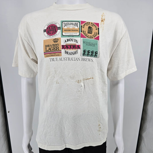 Distressed Vintage 1990s "True Australian Brews" Parody Beer Label T-Shirt (M)