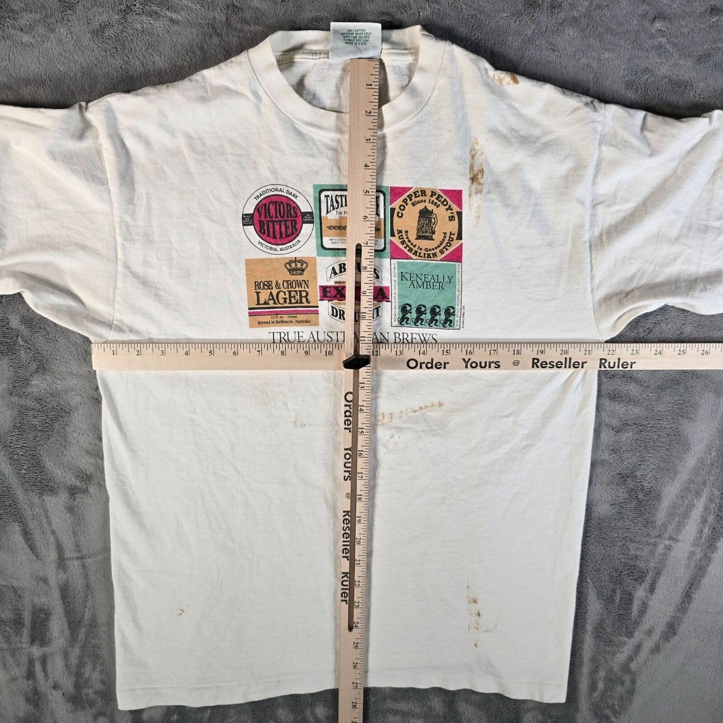 Distressed Vintage 1990s "True Australian Brews" Parody Beer Label T-Shirt (M)