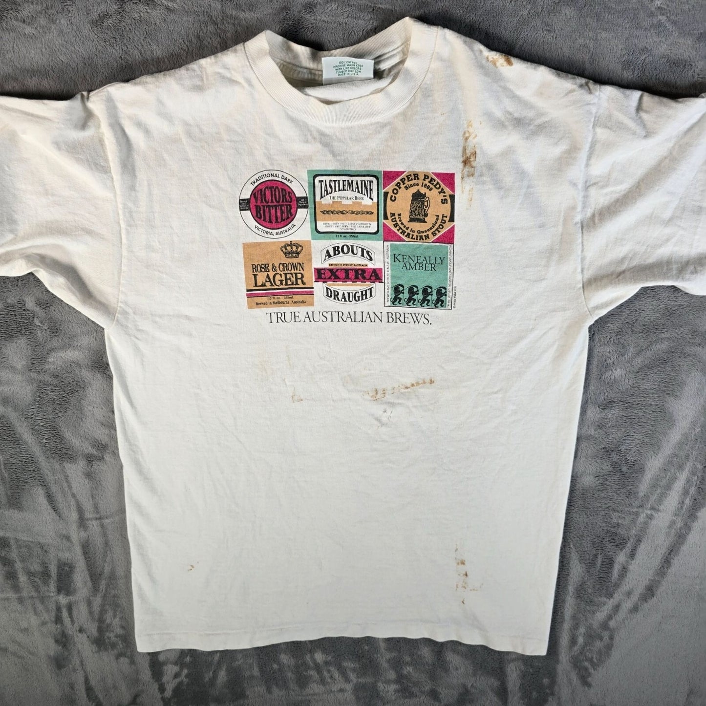 Distressed Vintage 1990s "True Australian Brews" Parody Beer Label T-Shirt (M)