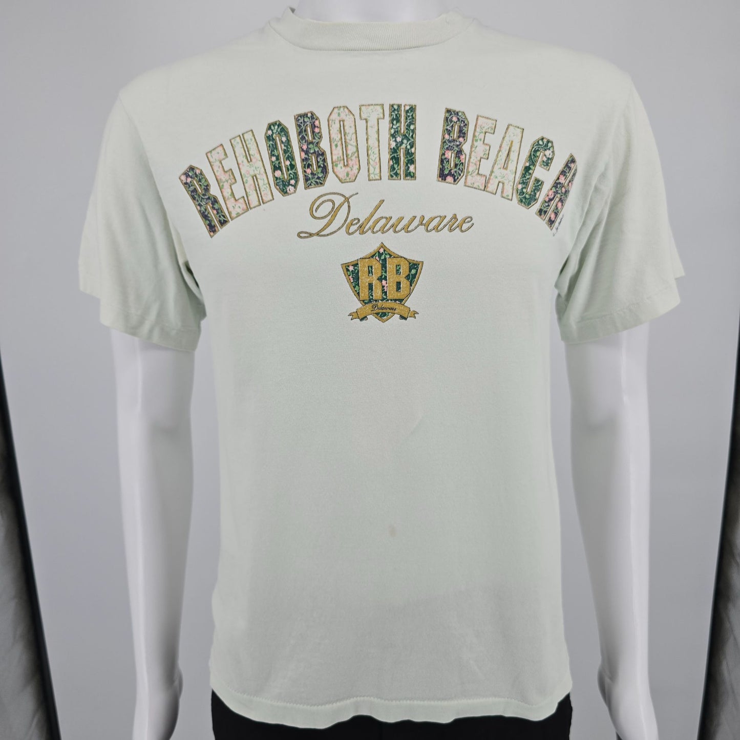 Vintage 1990s Anvil Pale Mint Floral Rehoboth Beach Delaware T-Shirt (S/M)