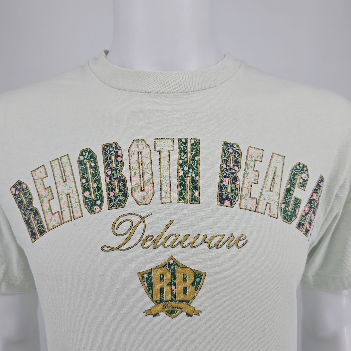 Vintage 1990s Anvil Pale Mint Floral Rehoboth Beach Delaware T-Shirt (S/M)