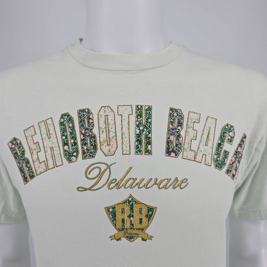 Vintage 1990s Anvil Pale Mint Floral Rehoboth Beach Delaware T-Shirt (S/M)