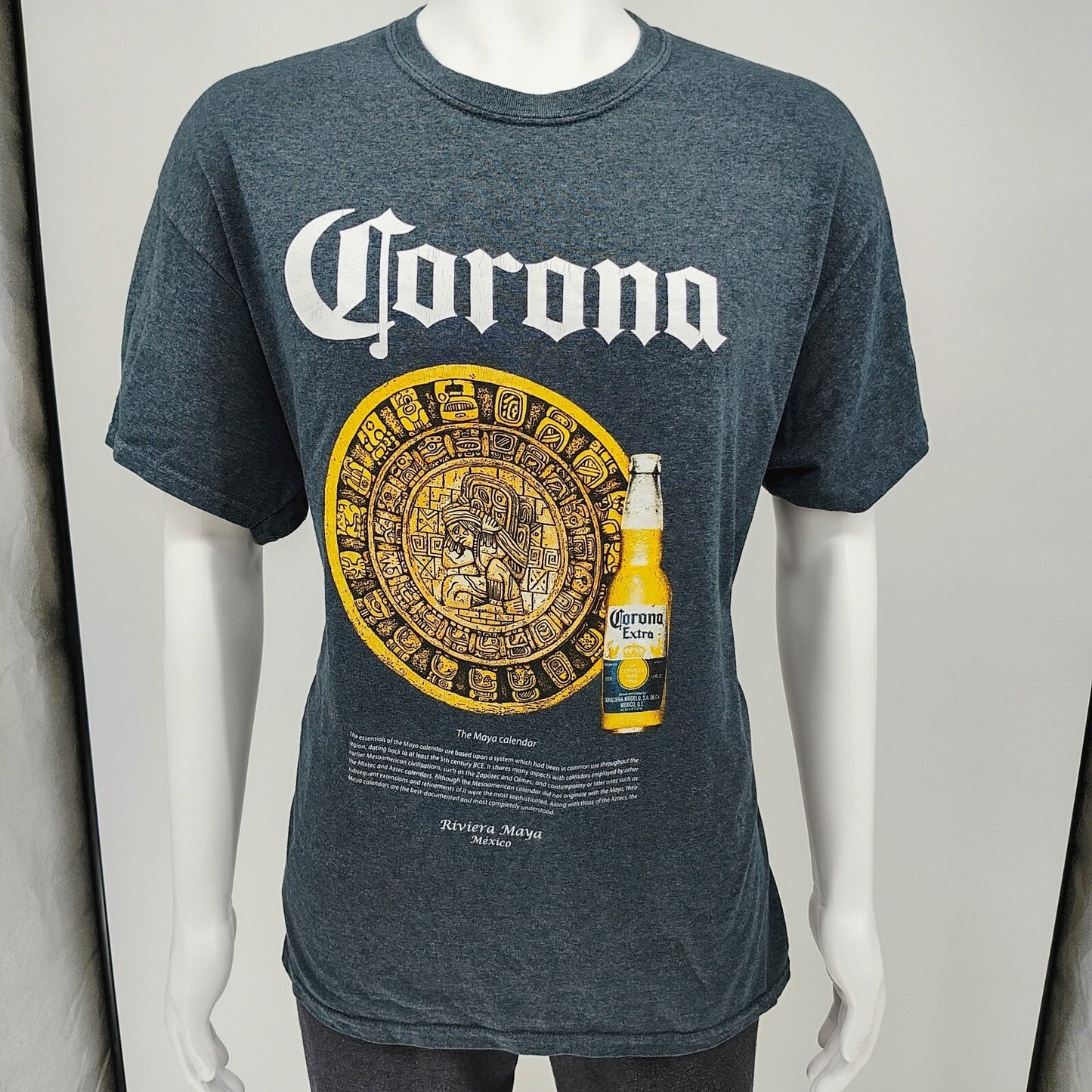 Corona Extra Riviera Maya Mexico Mayan Calendar Gray Graphic T-Shirt (Large)