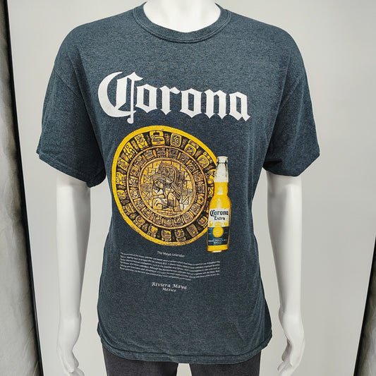 Corona Extra Riviera Maya Mexico Mayan Calendar Gray Graphic T-Shirt (Large)
